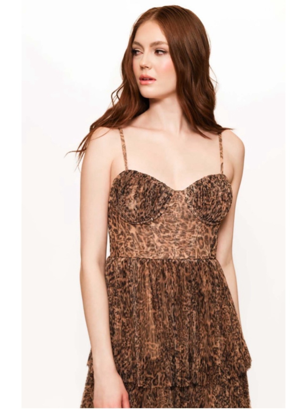 Women's Hutch Brown Black Leopard Print Tiered Midi Dress Size 4 - Picture 3 of 8